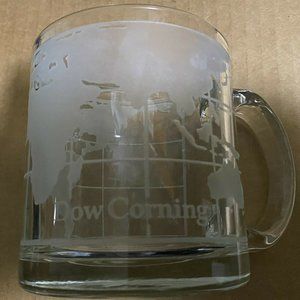 Vintage Mug Dow Corning Glass Heavy World Map Made in USA